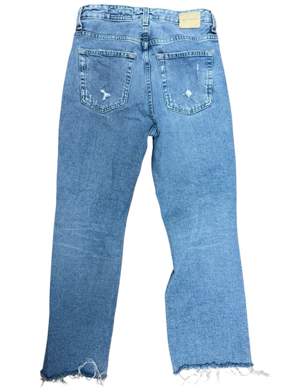 AG Kinsley High Rise Pop Crop Straight-Leg Light Blue Distressed Jeans